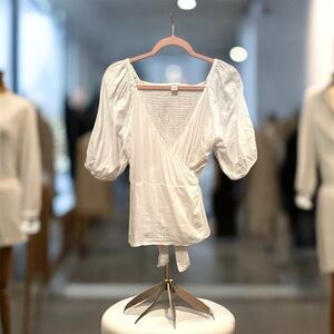 Old Navy White Puff Sleeve Wrap Blouse size Medium